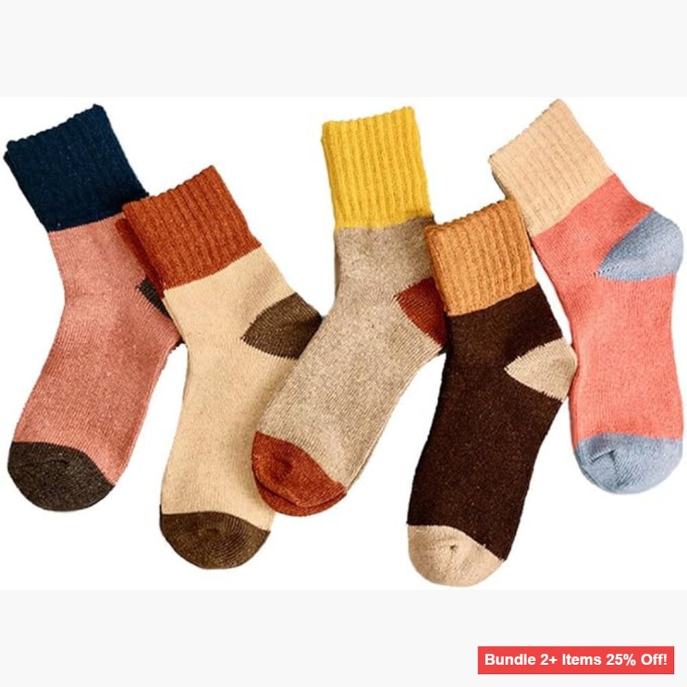 5 Pairs Women's Winter Wool Blend Crew Socks Warm Thick Knit